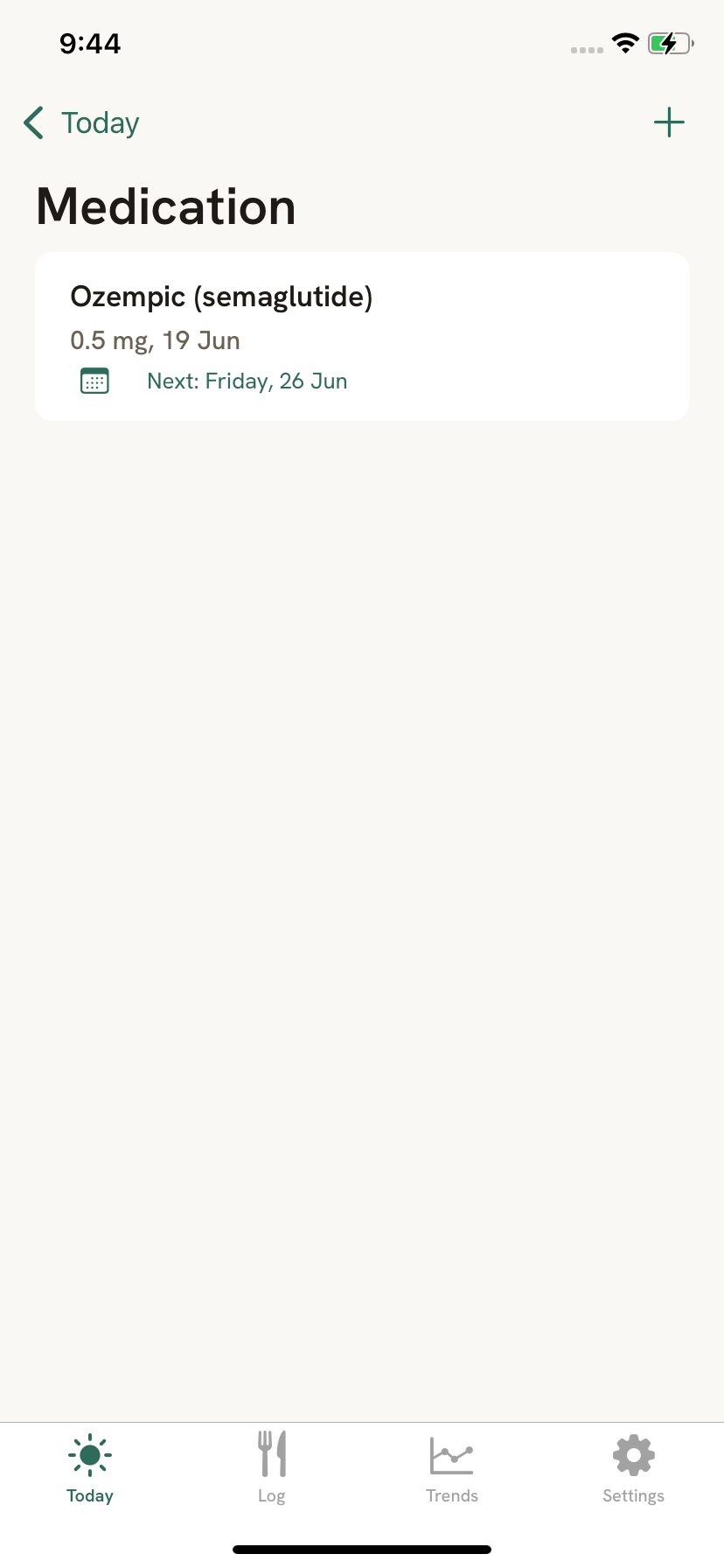 Aplomb dose tracker screen with shot reminder