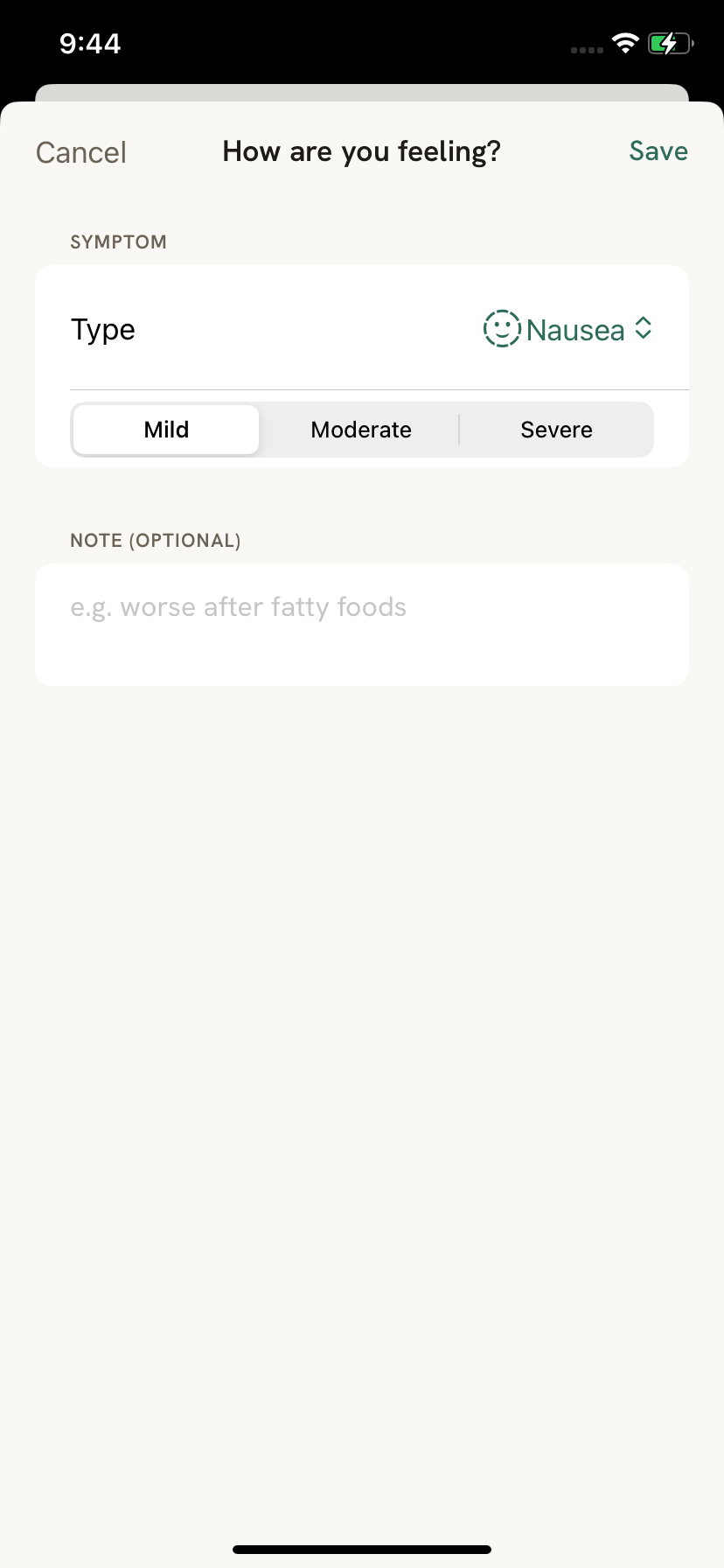 Aplomb side-effect check-in screen